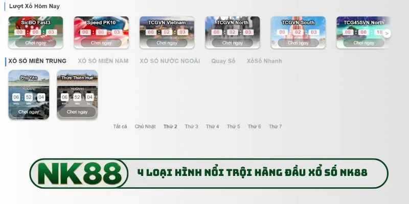 4 loại hình nổi trội hàng đầu xổ số NK88