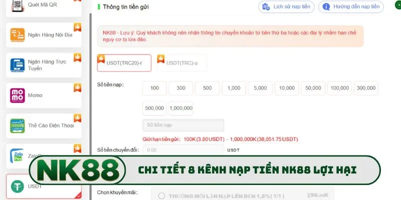 Nạp Tiền NK88 2 Chi tiết 8 kênh nạp tiền NK88 lợi hại
